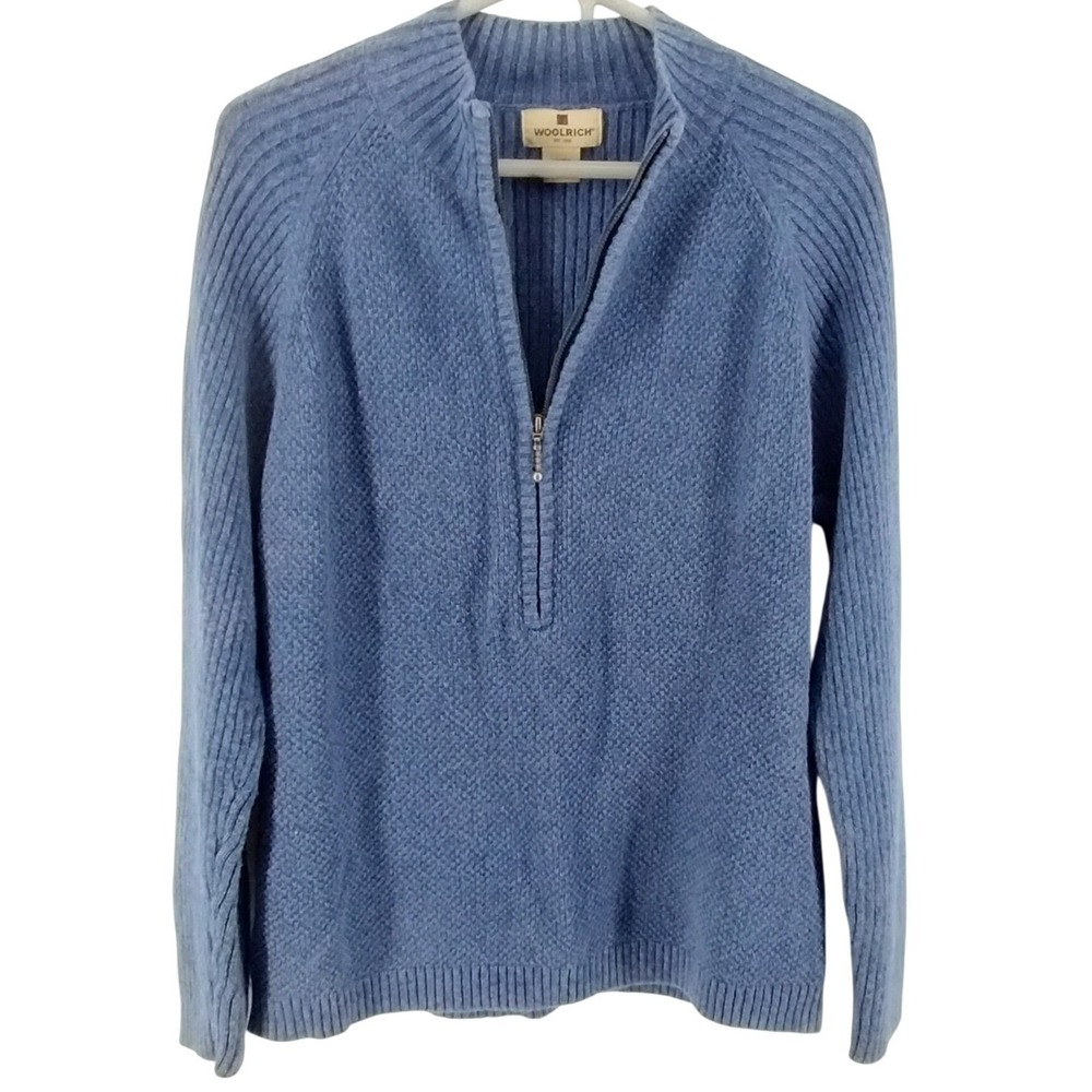 Woolrich Womens Blue 1/2 Half Zip Sweater Cotton Ramie‎ Blend Size Large Indigo